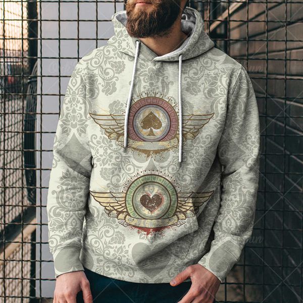 

spring and autumn cool poker 3d printing men's 3d sweater trend hip hop loose sports hoodiel5kt, Black