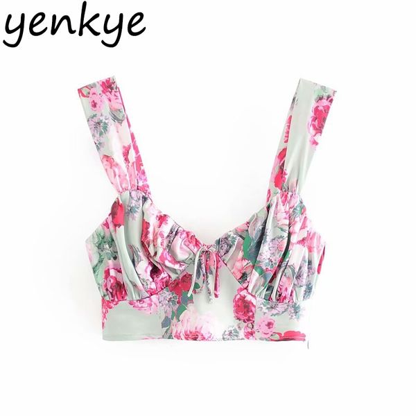 Rose Floral Print Cami Top Fashion Women Sleeveless V Neck Summer Tops Sexy Holiday Boho Crop Top Ldzz6249 210308