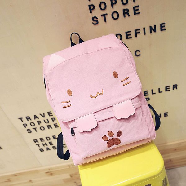 

women canvas backpack student cute school bag kawaii girl backpack lapfemale fashion book bag buckle ladies luxury, Black;red