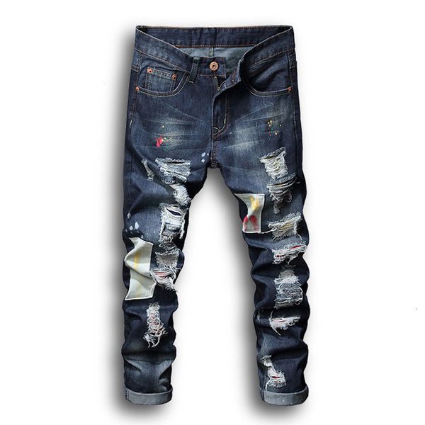 

fashion r blue streetwear punk hip hop jeans men slim fit cargo broek homme
