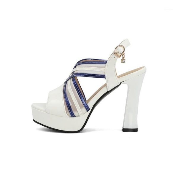 

sandals orcha lisa 2021 bridal high chunky heel shoes for women peep toe cross-tied buckle bling summer party white1, Black