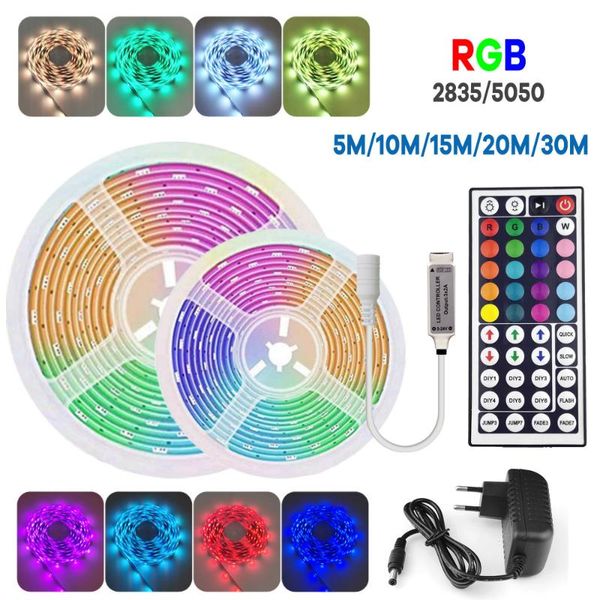 

30m 25m rgb led strip light 2835 10m 5m led lights smd rgb leds tape diode ribbon flexible control dc12v adapter
