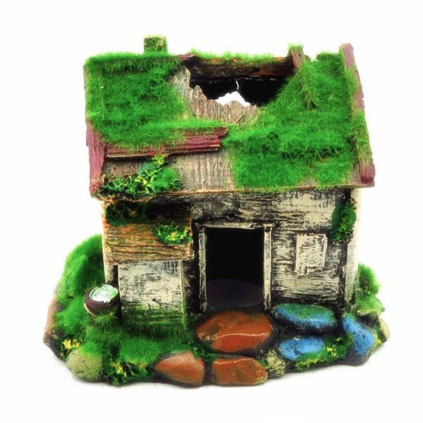 

decorations diy aquarium ornament resin artificial moss house hollow hides for fish tank landscape decoration