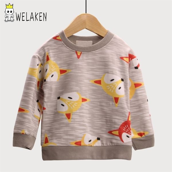 weLaken Boys Casual Coat Cartoon Animal Fox Pattern Felpe con cappuccio per ragazze Outwear Primavera Abbigliamento per bambini T-shirt manica lunga per bambini 210306