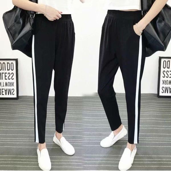 

women's pants & capris female spring and summer women casual sweatpants black white striped printed side pant ladies loose trousers jog