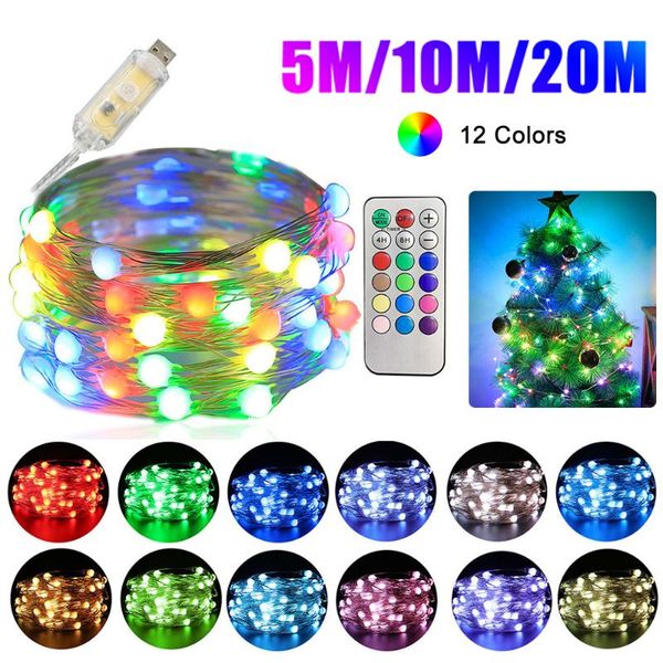 

5m 10m 20m usb led string light waterproof fairy light garland copper wire lights with remote for christmas tree decoration