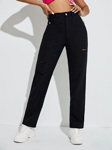 

high waist ripped jeans 59hx#, Black;white