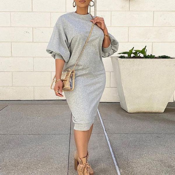 

casual dresses female autumn loose sweatshirt dress spring elegant lantern sleeve party women mujers fashion o neck pullover, Black;gray