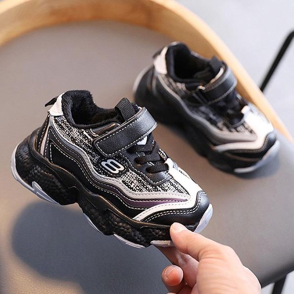 

boots child short plush ankle winter kids thick fashion sneakers girl boy non-slip casual walk running shoes 26-36 black pink, Black;grey