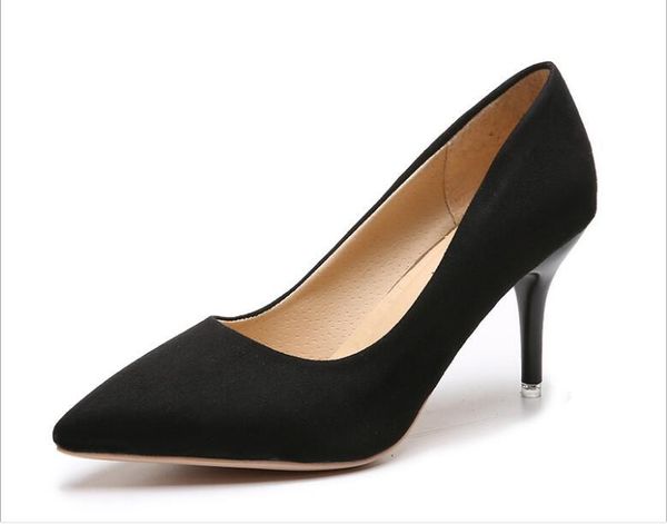 

dress shoes autumn pumps women in heels female flock solid classics ladies thin heel casual plus size spring, Black
