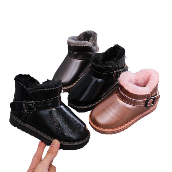 

kids boots children shoes girls boys footwear autumn winter baby snow boot leather waterproof warm wear short shoe b8994, Black;grey