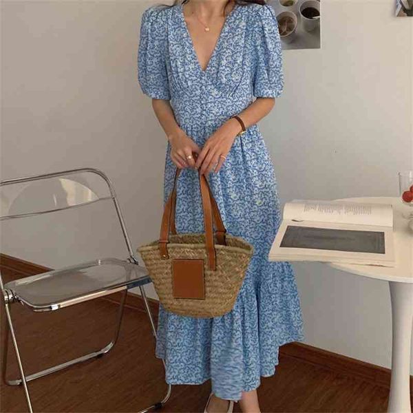 

casual dresses blue deeply v-neck florals stylish streetwear all match printed chic high waist long es vestidos sc4d, Black;gray