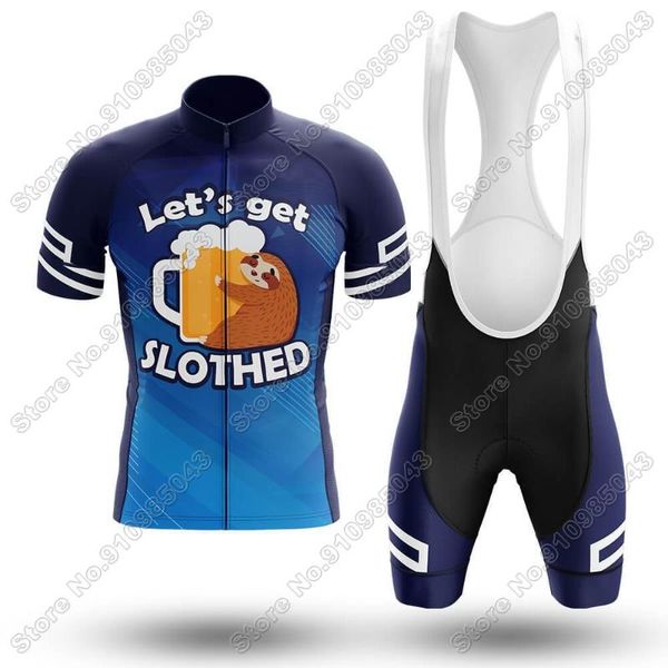 

racing sets 2021 sloth & beer - men's cycling jersey set summer clothing road bike shirts suit bicycle bib shorts mtb wear maillot, Black;blue