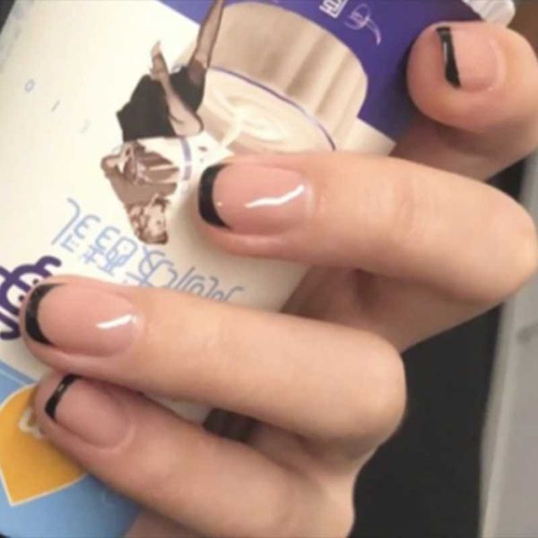 

false nails black french artificial detachable acrylic nail tips full cover manicure tool ballerina diy art, Red;gold