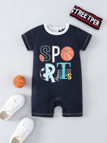 

baby basketball & letter graphic contrast panel romper she, Blue
