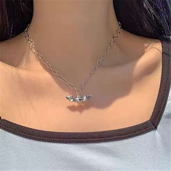 

hbp fashion japanese and korean sweet girl necklace metal angel wings love pendant neck clavicle chain female, Silver