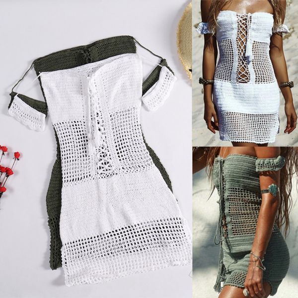 

2021 search hand hook one shoulder slim drs hollow knitted beach blouse swimsuit, White;black
