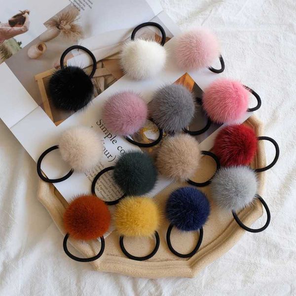 

zdfurs* winter clearance sale real mink fur pompom hair tie rope women girls elastic cute ponytail holders 3 pieces a lot h0915, Silver