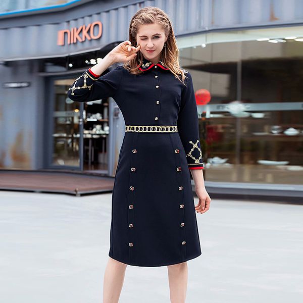 

pencil runway 2021 autumn new women's fashion party work vintage elegant chic embroidery long sleeve dress i86d, Black;gray