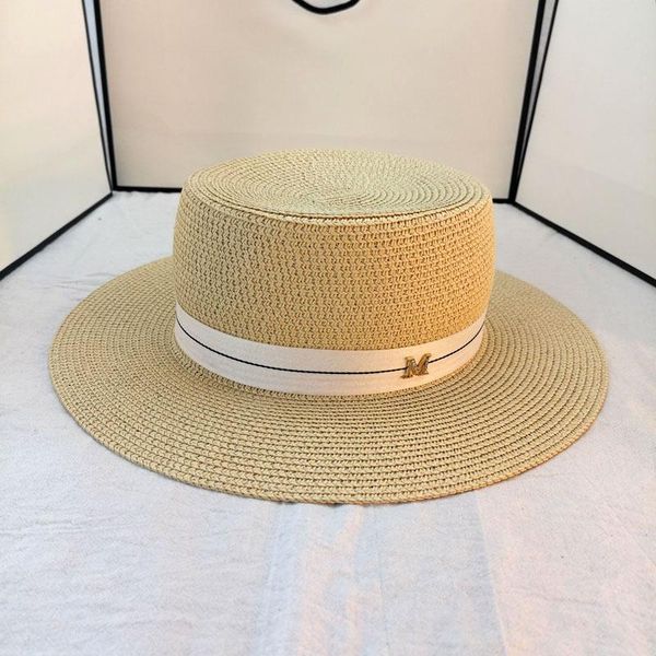 

wide brim hats summer woman trend hat straw outdoor beach shade sun tourist attractions variety of colors party wear letter decoration, Blue;gray