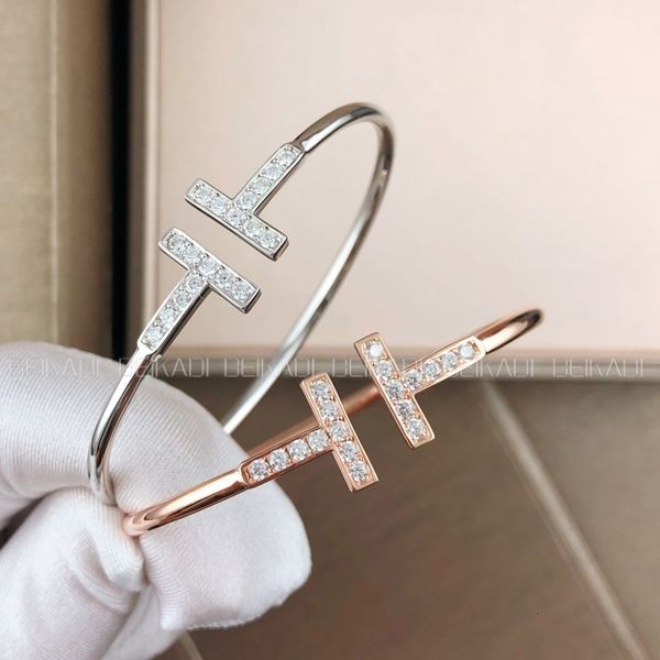 

double sterling silver 18k rose color gold hipster cold style simple internet celebrity opening t home bracelet for women, Slivery;golden
