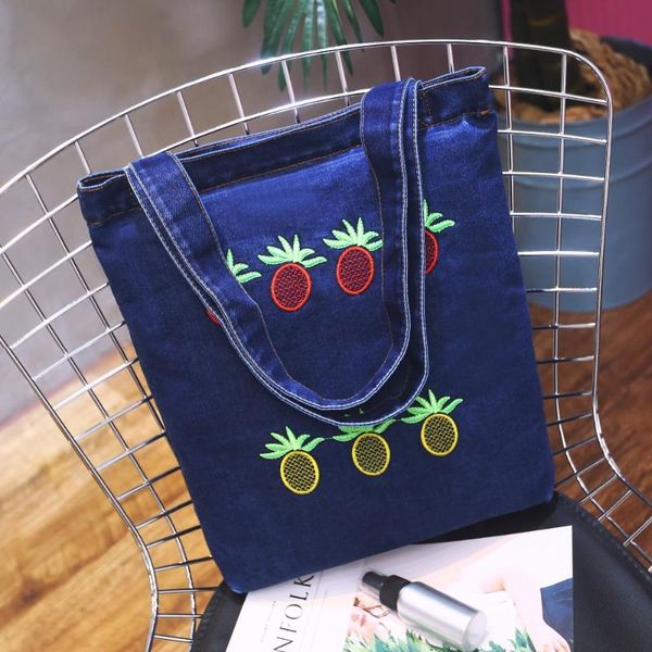 

shopping bags yile cotton denim canvas tote shoulder bag embroidered pineapple 1749-2