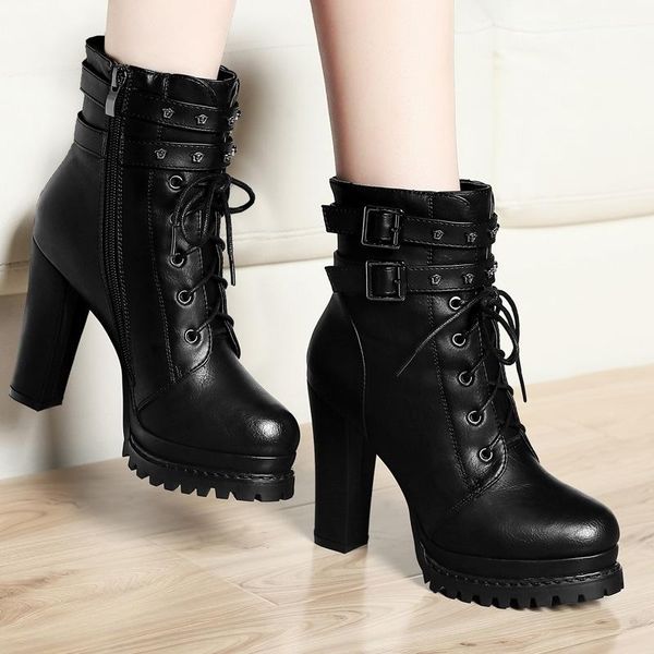 

boots net red women's thick heel high short 2021 thin autumn shoes winter, Black