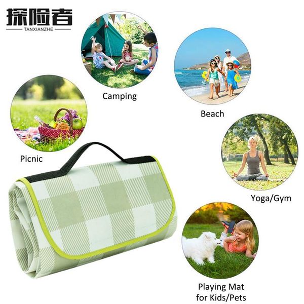 

txz 2*1.5m 210d pe oxford plaid outdoor foldable waterproof picnic mat portable camping travel beach blanket playing pad