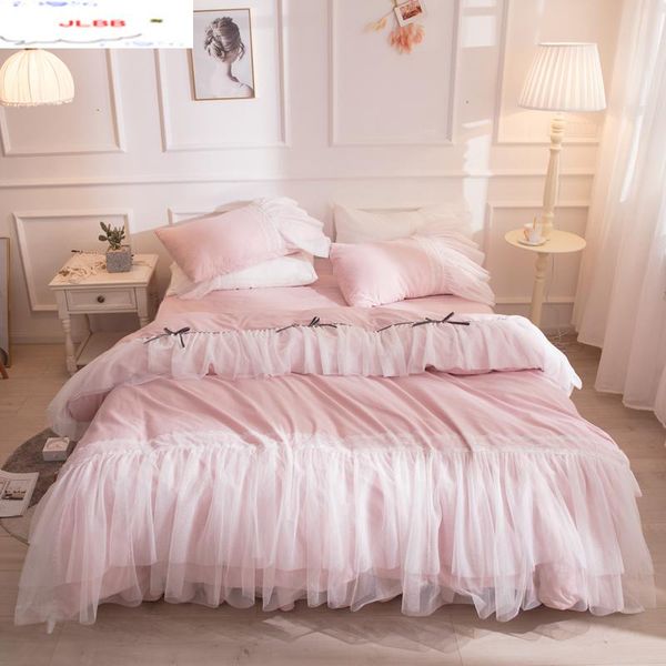 

bedding sets cotton lace set pink duvet cover bed linen tassels luxury princess skirt twin  king wedding bedclothes