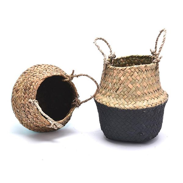 

1pcs handmade bamboo storage baskets foldable laundry straw wicker rattan seagrass belly garden flower pot planter basket