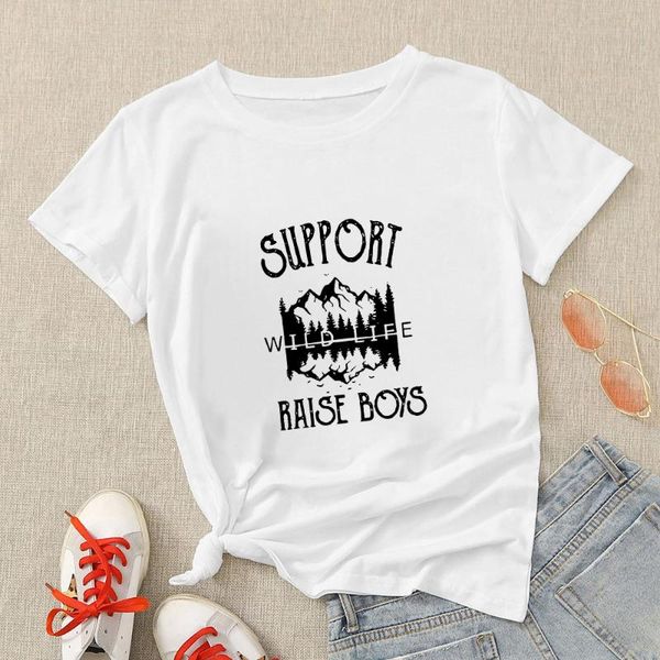 

women's t-shirt spring mama t shirt mother raise boys graphic printed summer tees y2k fashion lady, White