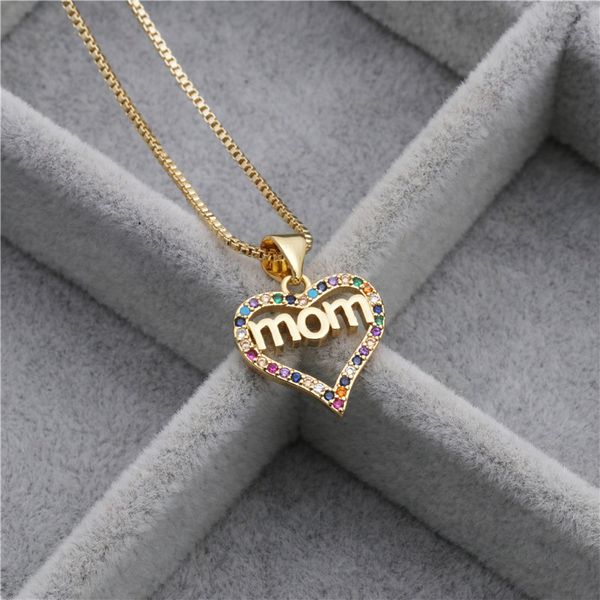 

2021 new popular fashion microscope color zircon mom mother's day gift necklace pendant necklace, Golden;silver