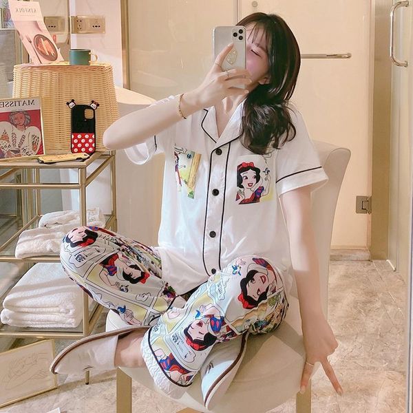 

2020 summer short sleeve long pants pajama sets for women comic print sleepwear pyjamas homewear loungewear pijama mujer clothes, Black;red