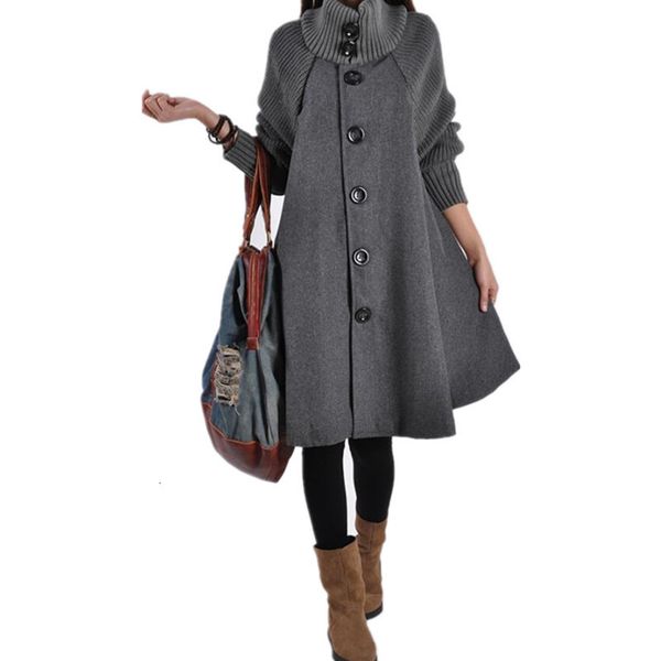 

women's big size winter loosection wool jacket woolen cardigan e1ax, Black