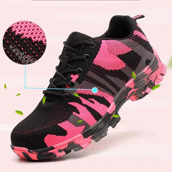 

camouflage safety shoes men women steel toe shoes puncture-proof work shoes sneakers indestructible protective military, Black