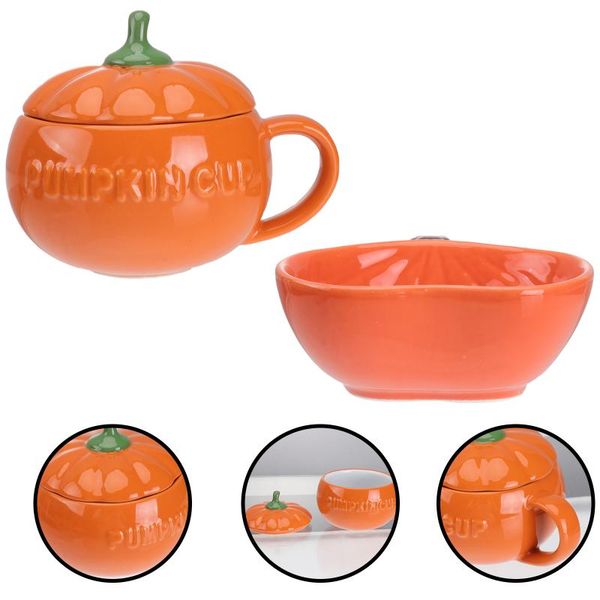 

cups & saucers 3 pcs creative pumpkin cup ceramic water with cover