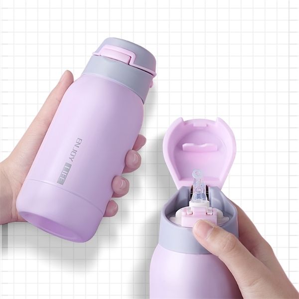 350 ml Flasche mit Stroh Edelstahl Sport Isolierung Tasse 350 ml Tragbare Wasser Flasche Vakuum Becher Thermocup für Kinder 211109