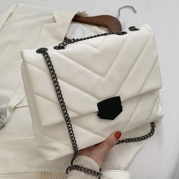 

women's simple chain embroidery thread quality leather shoulder elegant high capacity crossbody messenger bags