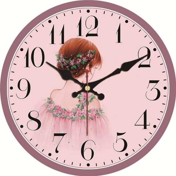 Relógios de parede Wonzom Relógio Vintage Menina Design Relogio de Parede Grande Silencioso para sala de estar Shabby Chic Kitchen Saat Home Decor