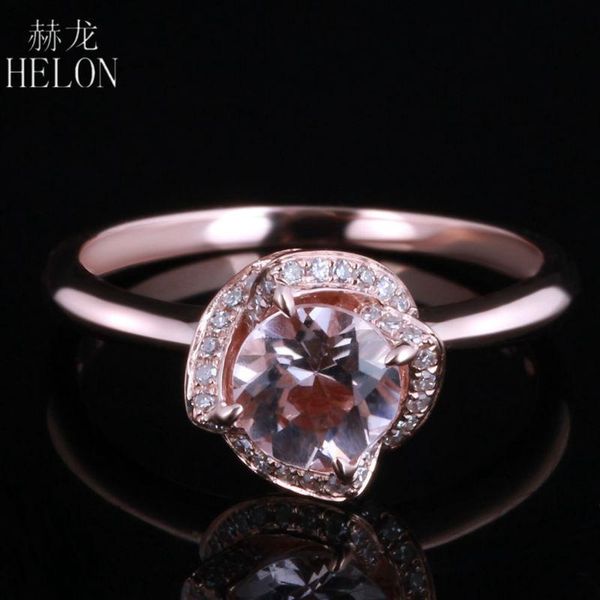

cluster rings helon solid 10k rose gold 6.5mm round natural morganite diamonds trendy flower fine jewelry engagement wedding ring women gift, Golden;silver