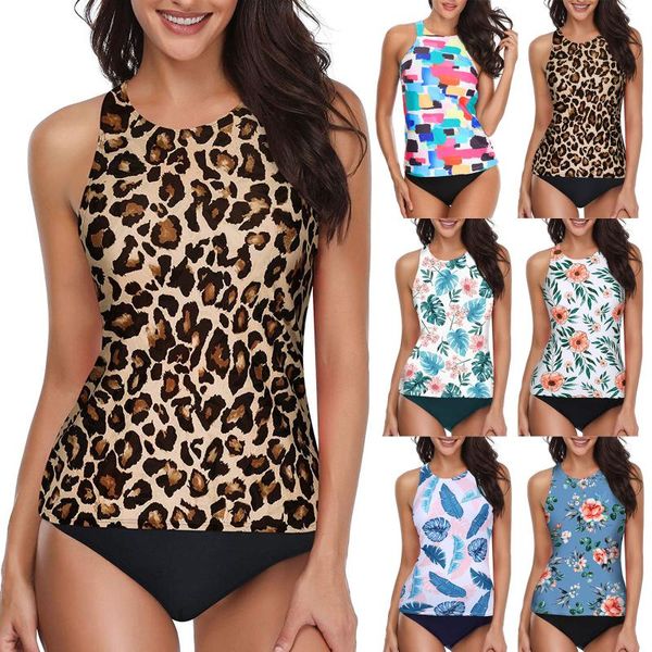 

women's swimwear leopard print tankinis women swimsuit plus size tankini vintage beach wear bathing suits female bandage 2021 #t1q, White;black