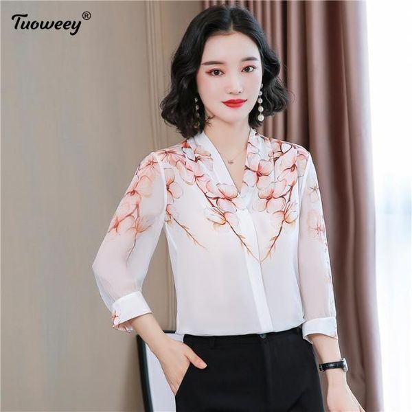 

women's blouses & shirts vintage summer chiffon tunic blouse women plus size clothes korean fashion clothing for womens chic 3/4 sleeve, White