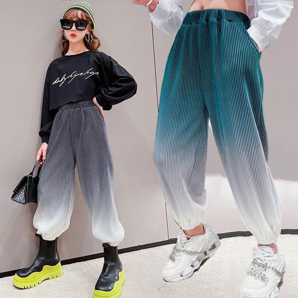 

trousers pants for girls summer fashion kids loose cargo gradual change teen girl sports children's clothing 4-14years, Blue