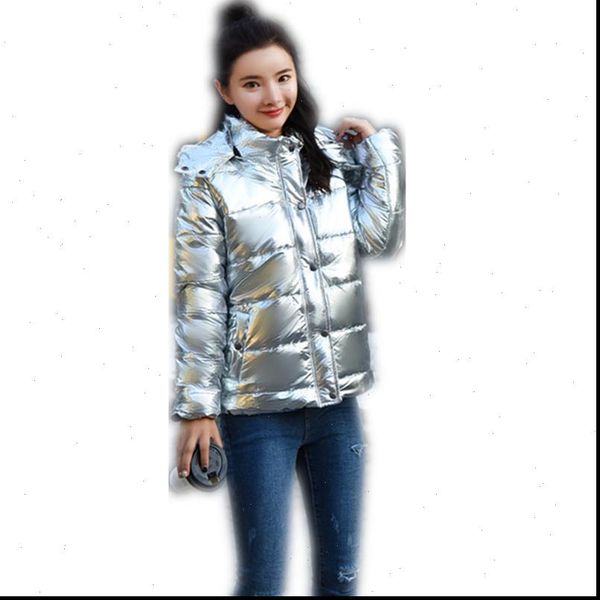 

2021 autumn womens winter coats fashion silver hooded parkas woman winter jacket women pockets padded cotton parkas, Black