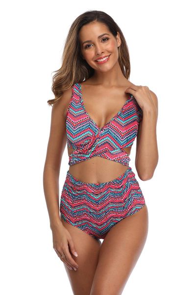

2021 new european and american bikini high waist printed swimsuit women swimwear