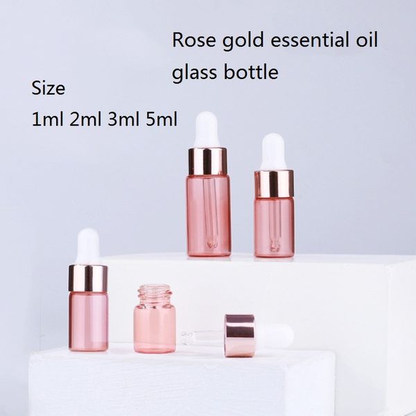 

500pcs cosmetic sample empty containers travel eye dropper bottles for essential oils perfume cosmetic liquid with rose gold lid