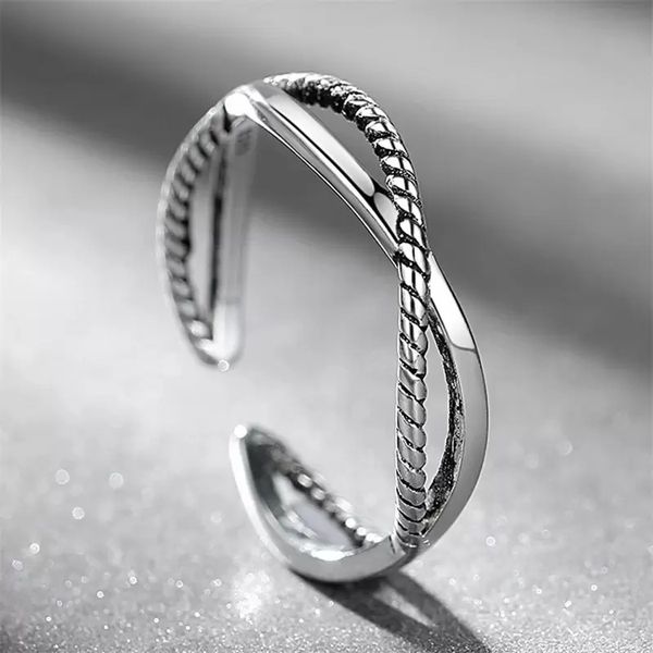 

s925 silver antique band rings fashion crossed adjustable women jewelry c3