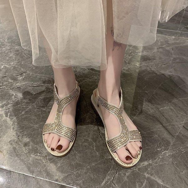 

sandals women 2021 summer style bohemian fish mouth rhinestone mid-heel women's wedges with roman beach shoes, Black