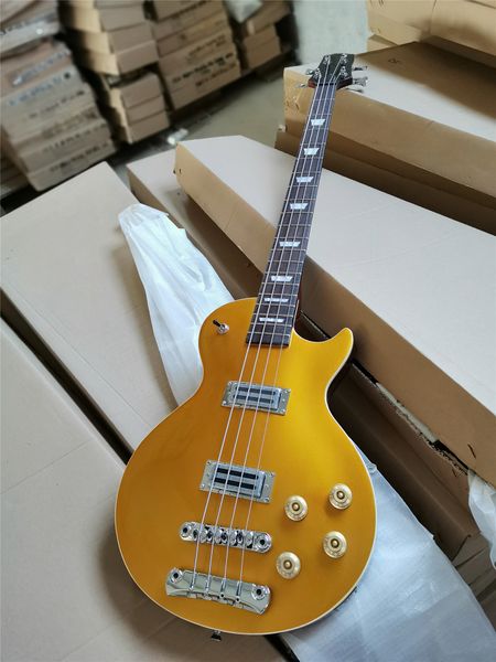 

golden body 4 strings electric bass guitar with chrome hardware,can be customized