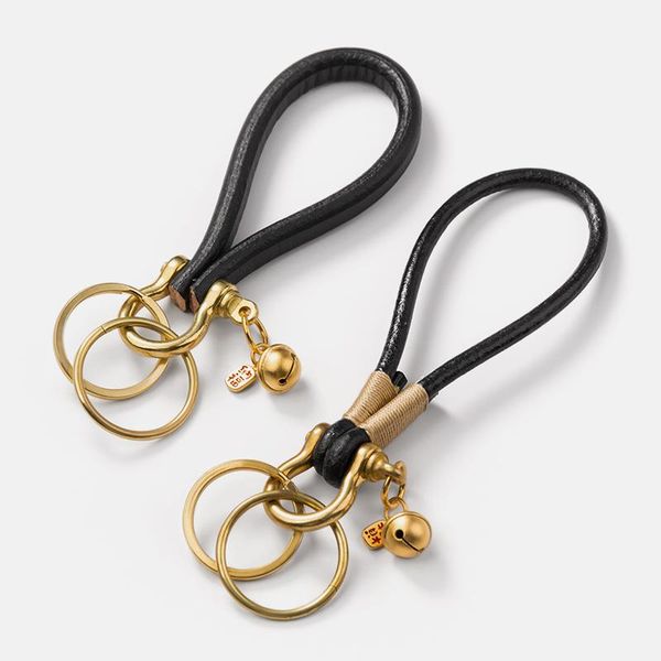 

keychains handmade leather metal bell keychain keyring diy bag charm handbag pendant car jewelry accessories mens gift porte clef sale, Silver